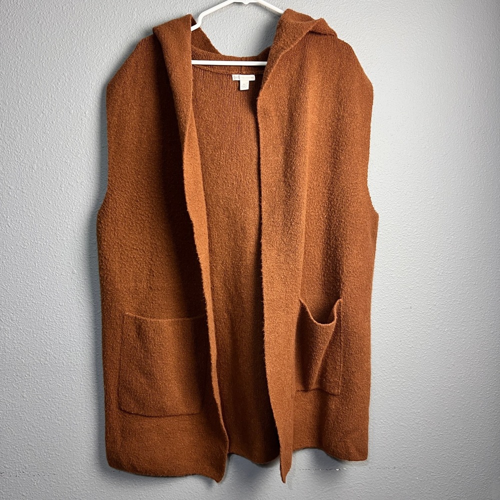 Cato Womens XL Rust Orange Fall Hooded Open Front Knit Vest Sleeveless Cardigan